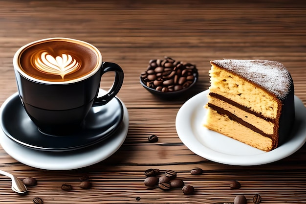 Doppio caffè espresso con fetta di torta