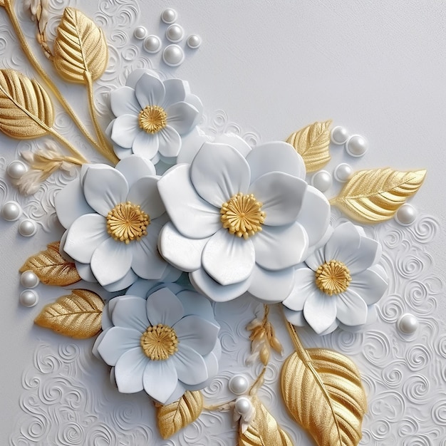 Dorpeter bella pittura d'oro su tela bianca nel disegno floreale