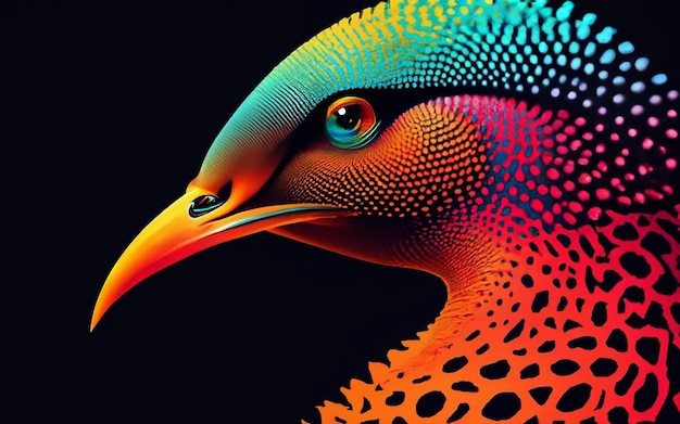 Dot art disegno vettoriale vibrante e luminoso di un uccello