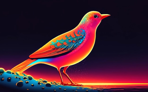 Dot art disegno vettoriale vibrante e luminoso di un uccello