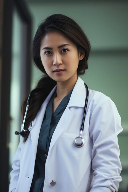 Dottore asiatico con uno stetoscopio in ospedale