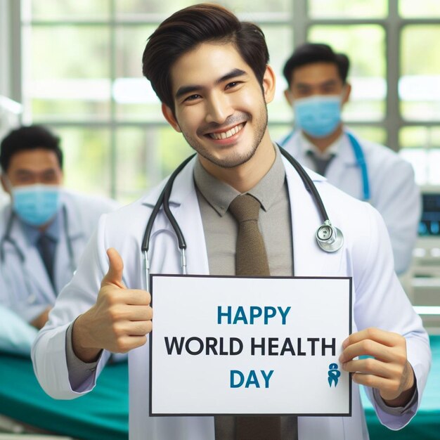 Dottore celebrando la felice giornata mondiale della salute ai generato