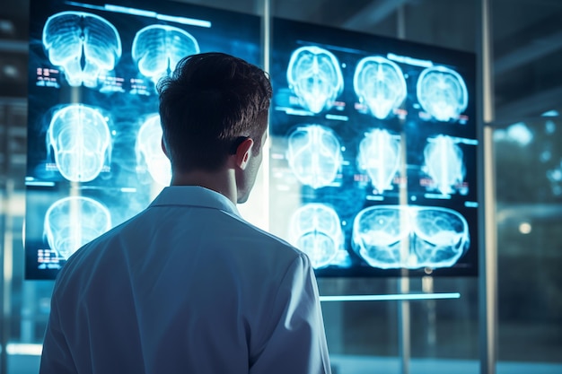 Dottore che analizza i raggi X del cervello in ospedale generativo di Ai