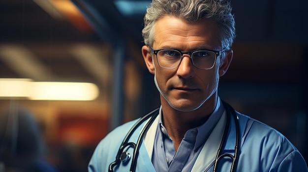 Dottore con gli occhiali nel suo studio medico