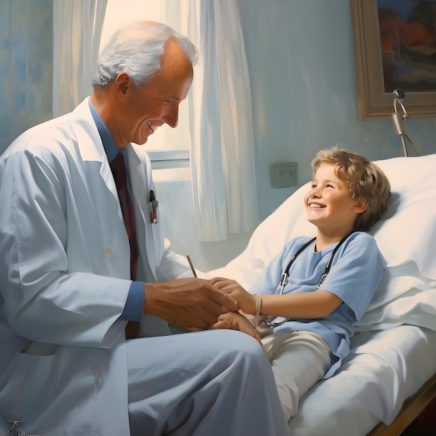 Dottore con un sorriso paziente e felice