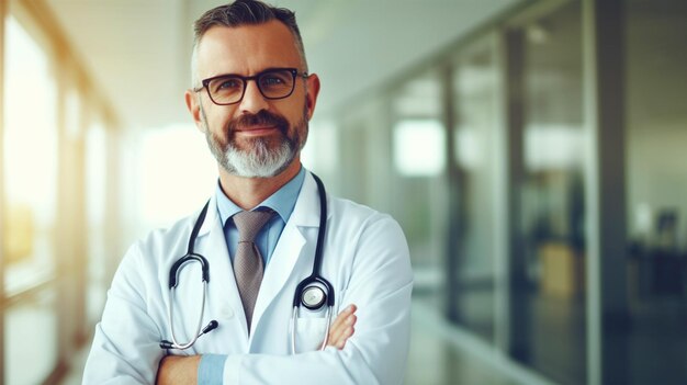 Dottore sorridente in piedi in ospedale