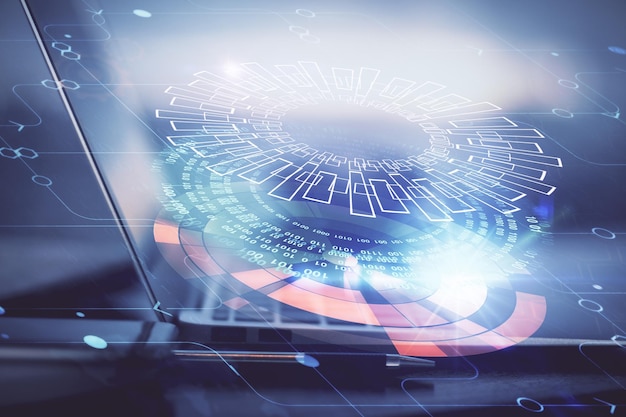 double exposure of computer and technology theme drawing concept of innovation