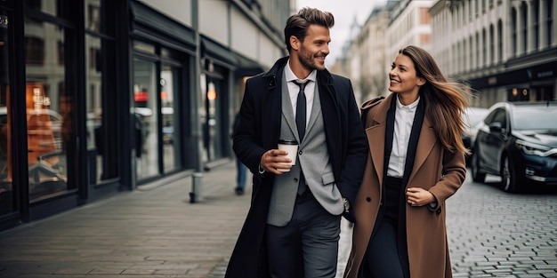 Dovremmo andare a festeggiare ciò che abbiamo appena realizzato, due uomini d'affari che discutono mentre passeggiano insieme per la città