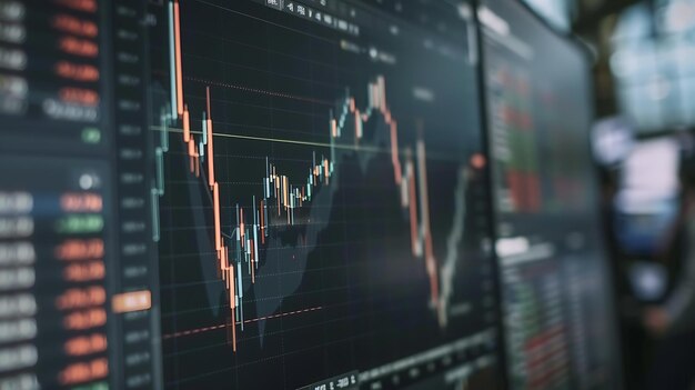 Dow Jones Industrial Average Equity Index Candlestick Chart su monitor con software di borsa