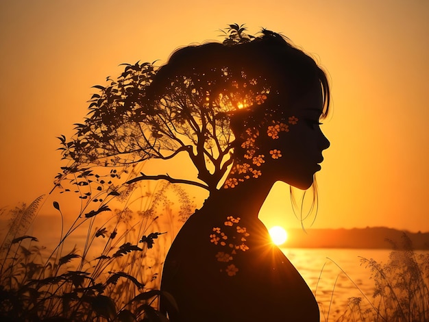 Download gratuito silhouette femminile naturewarm colorazione Generative AI