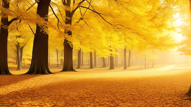 Download HD Wallpaper Foglie gialle d'autunno nella foresta di foglie caducifoliate illuminata dal sole