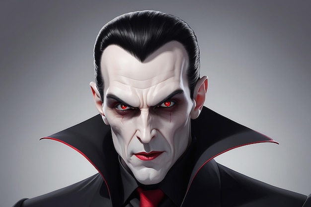 Dracula dei cartoni animati con gli occhi rossi e una tuta nera