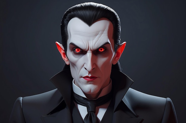 Dracula dei cartoni animati con gli occhi rossi e una tuta nera