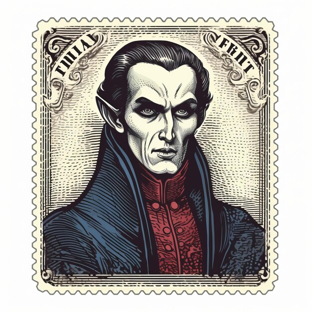 Dracula su un francobollo Un'illustrazione da incubo in stile Furaffinity