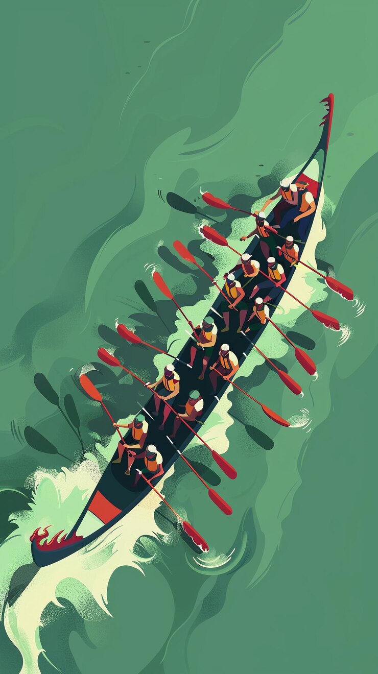 Dragon boat racing for Duanwu festival with paddlers in the river
