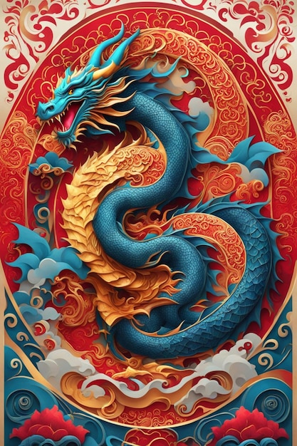 Dragon nuovo anno cinese 2024 cartellone simbolo illustrazione della carta