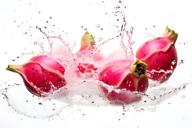 Dragonfruits che cade nell'illustrazione della vetrina del prodotto dell'acqua