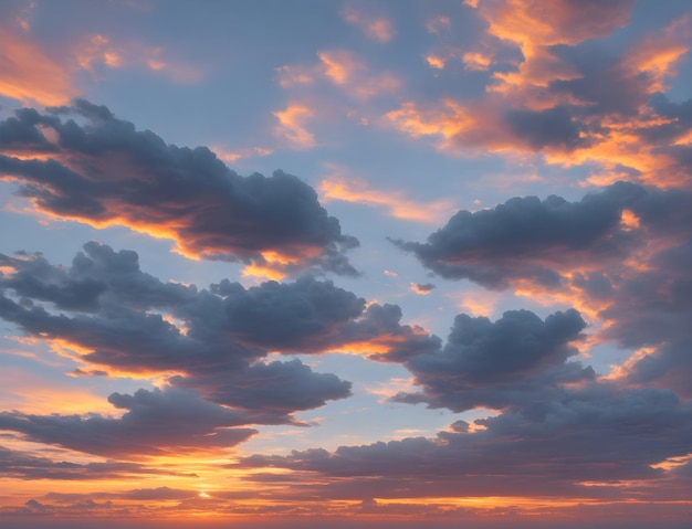 Drammatico tramonto con cielo di colore crepuscolare e paesaggio nuvoloso