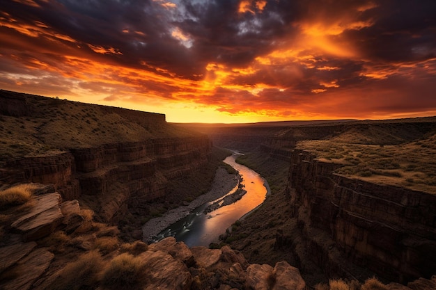 Drammatico tramonto su un paesaggio di canyon