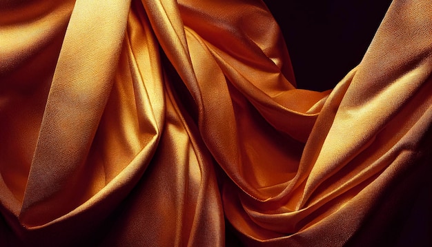 Drappeggio, illustrazione della trama del tessuto dorato: una lussuosa rappresentazione dell'arte tessile morbida e scintillante creata con la tecnologia dell'intelligenza artificiale generativa