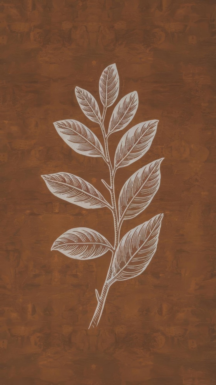 Draw of a plant on a brown backgound with copy space