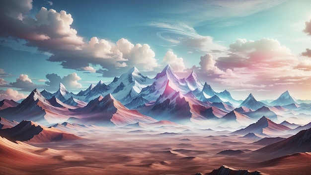 Dream shaper v7 Un paesaggio surreale di una lontana catena montuosa