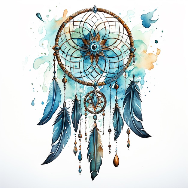 Dreamcatcher Whispers Disegno di tatuaggio isolato in acquerello