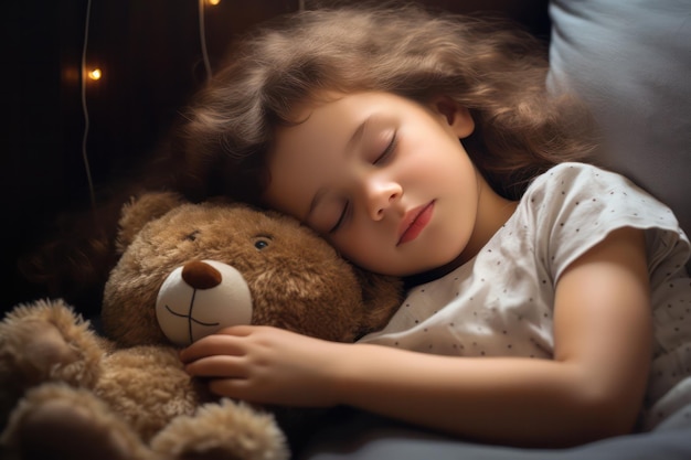 Dreamland Serenity Piccola ragazza che dorme pacificamente con il suo giocattolo preferito