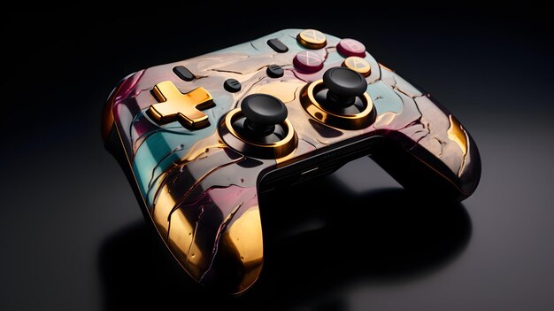 Dreamy Metallic Swirls Un rendering 3D minimalista con texture marmorizzate su un controller di gioco