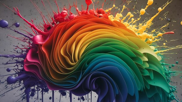 Drip rainbow gradient color paint splashes come background header esplosione di generi di olio colorati