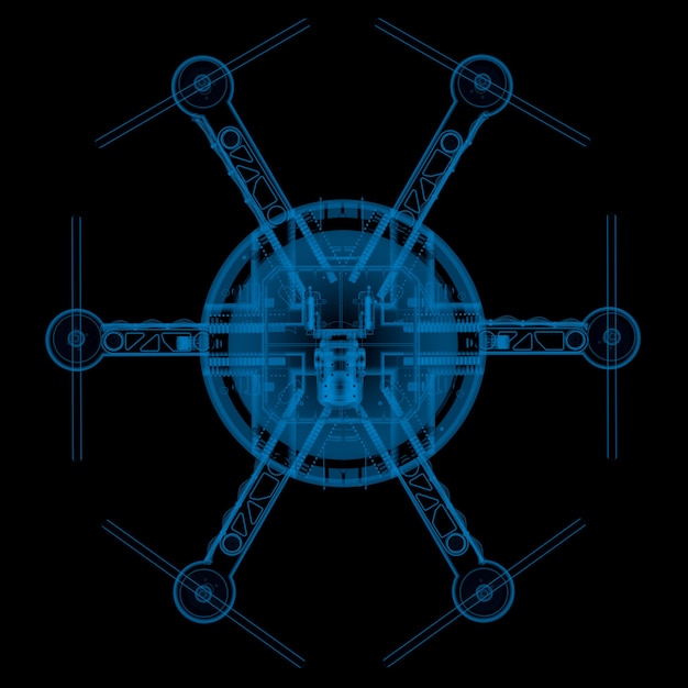 Drone a raggi x rendering 3D isolato su nero