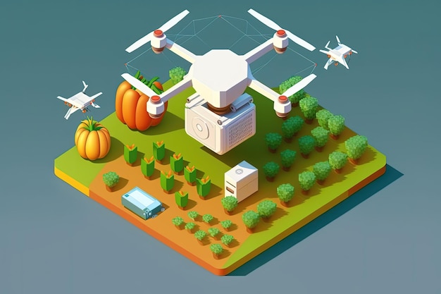 Drone Agricultural Smart Learning Ambiente di apprendimento isometrico Pesticidi