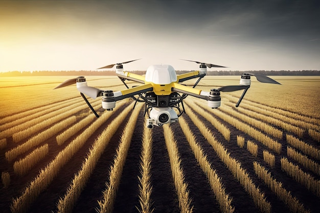 Drone agronomo che sorvola il campo con colture agricole