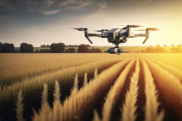 Drone agronomo che sorvola il campo con colture agricole