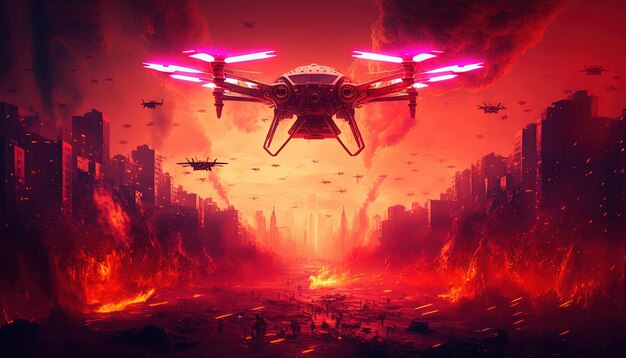 Drone antincendio Uso di droni d'azione per disastri naturali per salvare vite umane Generative Ai