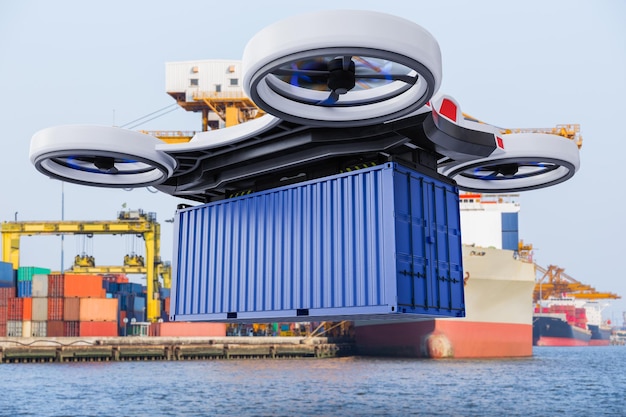 Drone cargo autonomo che consegna container Trasporto futuro e concetto logistico