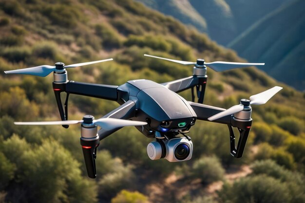 Drone che vola sopra il campo di grano dorato