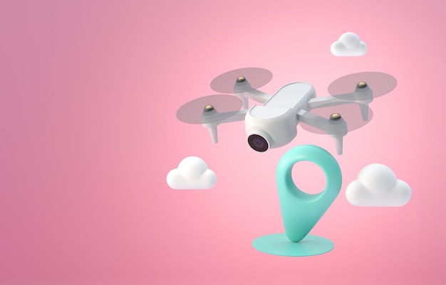 Drone con icona posizione 3D'illustrazione