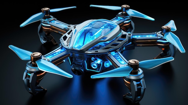Drone da battaglia Dotandlights con un design wireframe lowpoly Veicoli aerei da combattimento senza pilota o U
