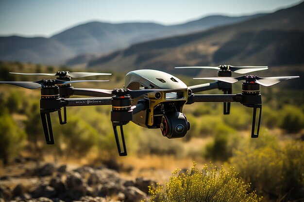 drone quadrocopter con silhouette a controllo remoto contro il tramonto colorato