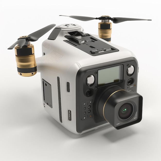Drone realistico con immagine di sfondo bianco della fotocamera Ai arte generata
