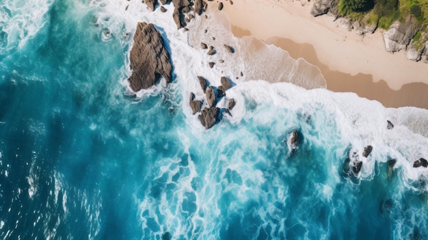 Drone vista di una splendida costa tortuosa con acque turchesi