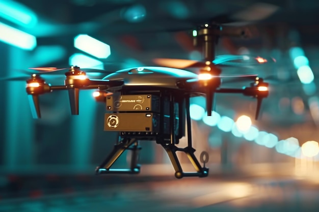Droni controllati dall'AI che consegnano pacchetti per acquisti online generati dall'IA