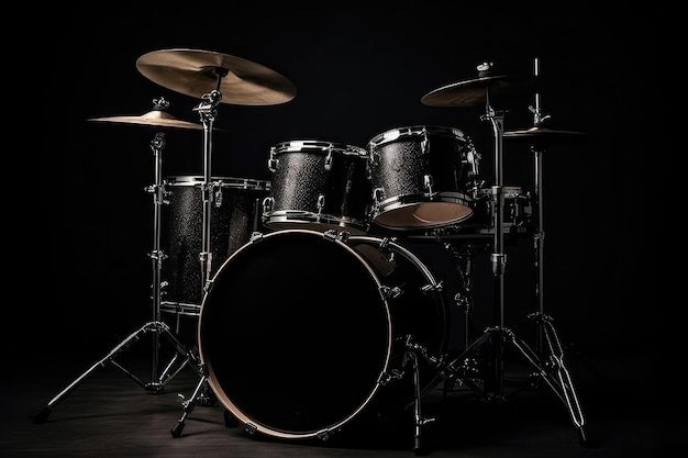 Drum Kit Su Sfondo Nero AI Generativo