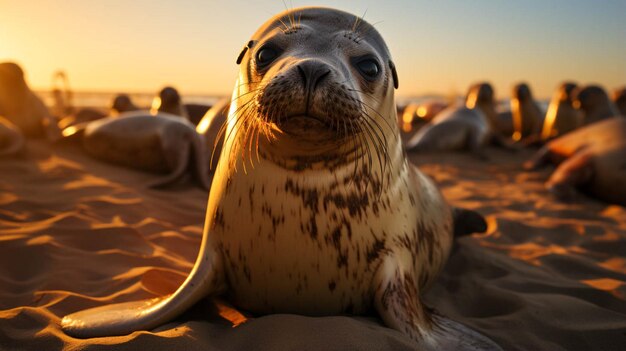 Dubai Sea Lion Point vista completa al momento del tramonto