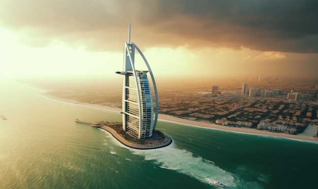 Dubai spettacolare vista panoramica tempesta di fulmini Dubai è una città super moderna della megalopoli cosmopolita degli Emirati Arabi Uniti