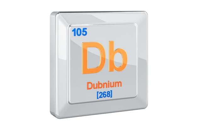 Dubnio Db elemento chimico segno rendering 3D isolato su sfondo bianco