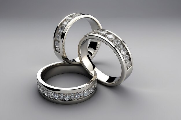 Due anelli di nozze su uno sfondo grigio 3D