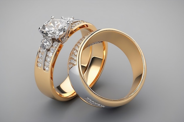 Due anelli di nozze su uno sfondo grigio 3D