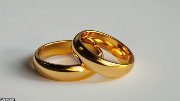 Due anelli nuziali d'oro isolati su anelli nuzionali bianchi concetto di sfondo